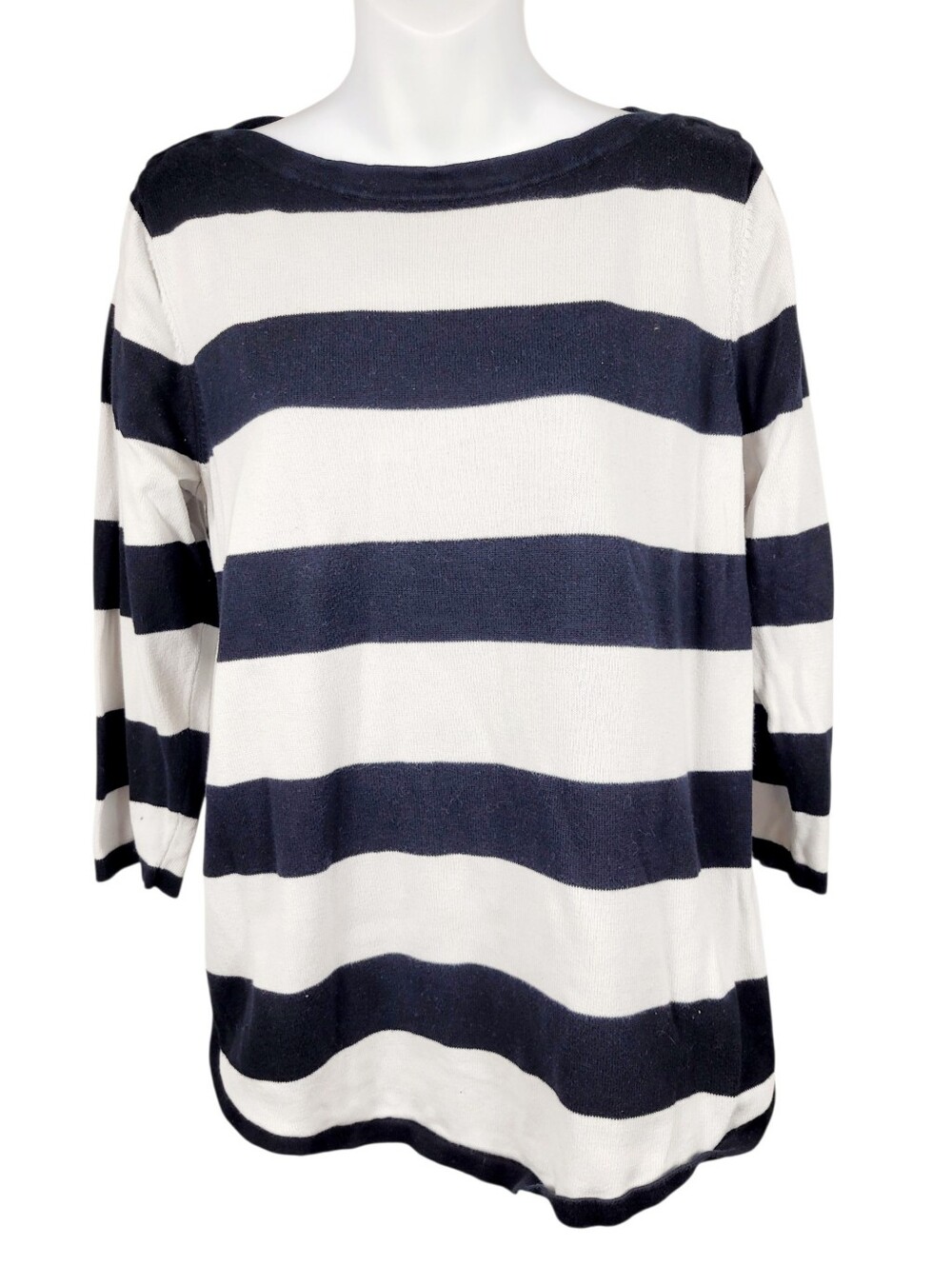 Jeanne Pierre Black & White Stripes Top Blouse Size: Large